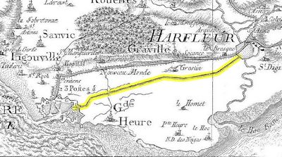 Le canal d'Harfleur sur la carte de Cassini